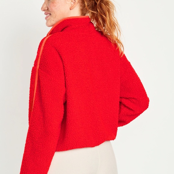 NWT OLD NAVY Cropped Sherpa 1/4-Zip Pullover Color: Firelight - Picture 2 of 5